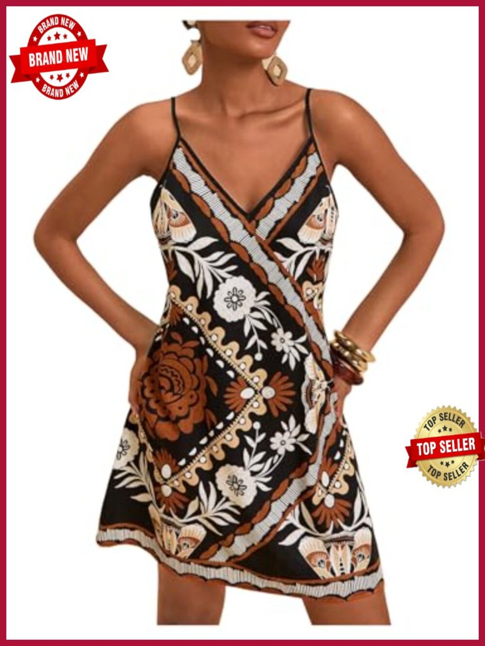 Women's Boho V-Neck Cami Sundress Short Fit & Flare Resort Wear